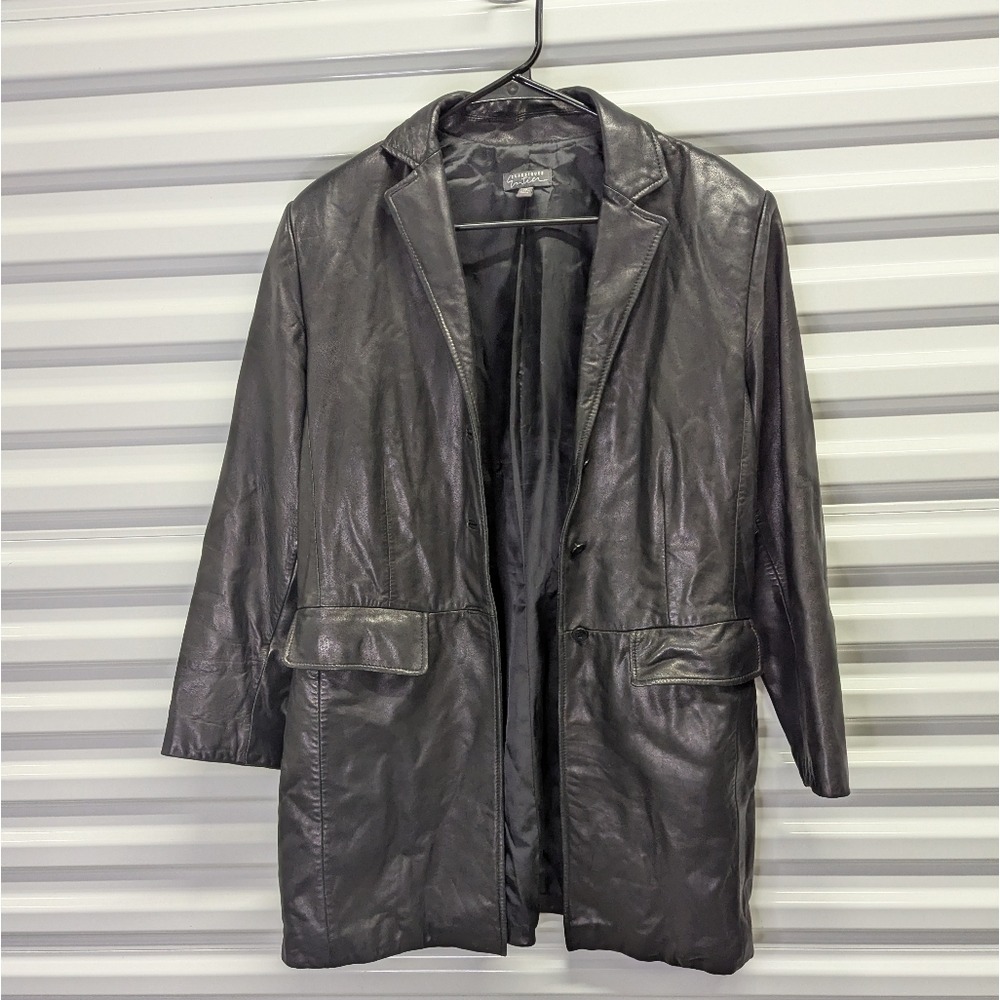 Mob Wife Quiet Luxury Vintage Black Leather Blazer Jacket Petite 12P Entier